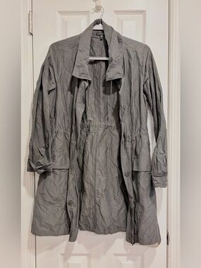 Eileen Fisher Lightweight Rumpled Grey Cotton Trench Jacket Size Small